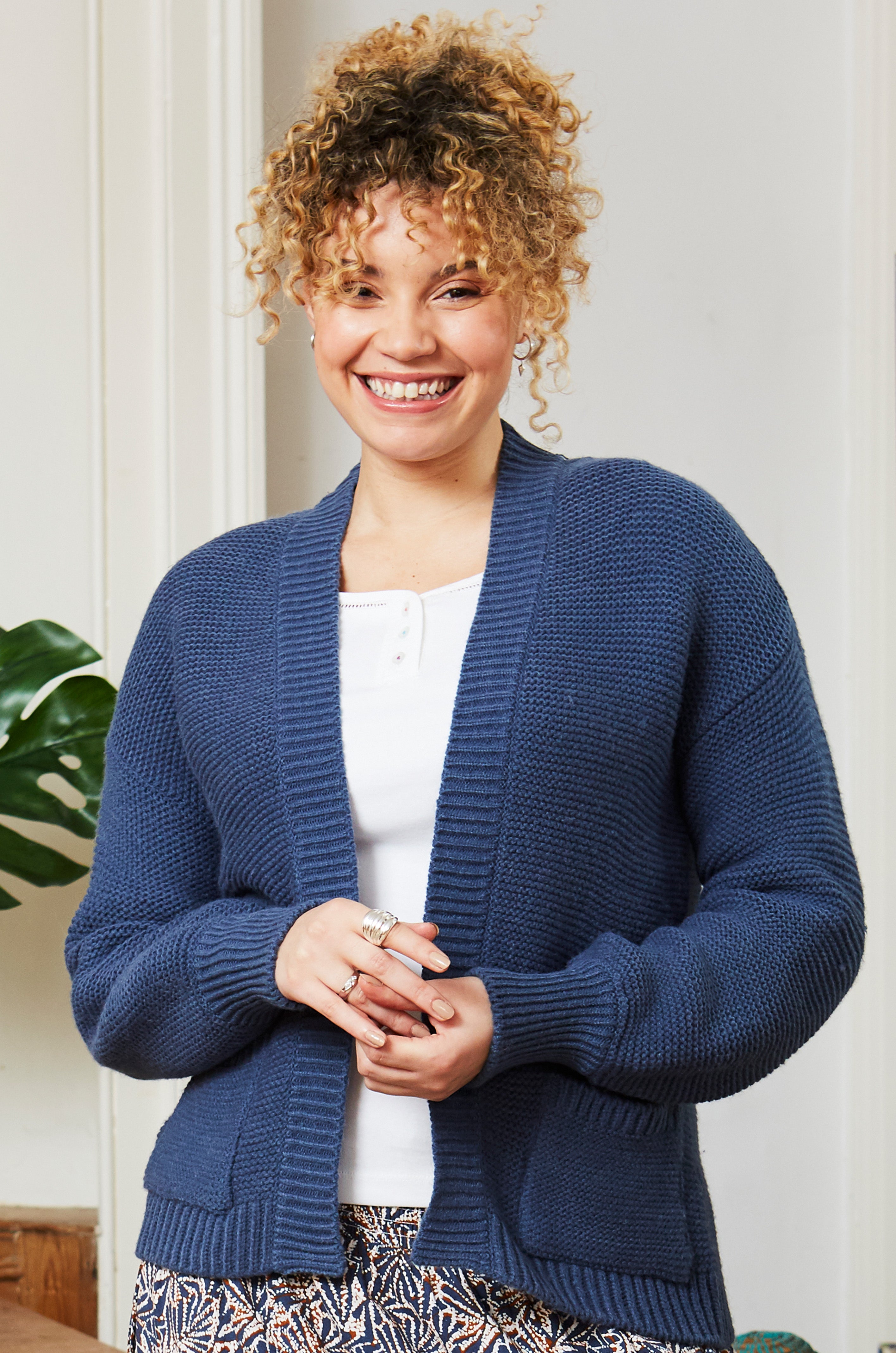 Chunky Edge to Edge Cardigan with Pockets in Ensign Blue, 10 / Ensign Blue