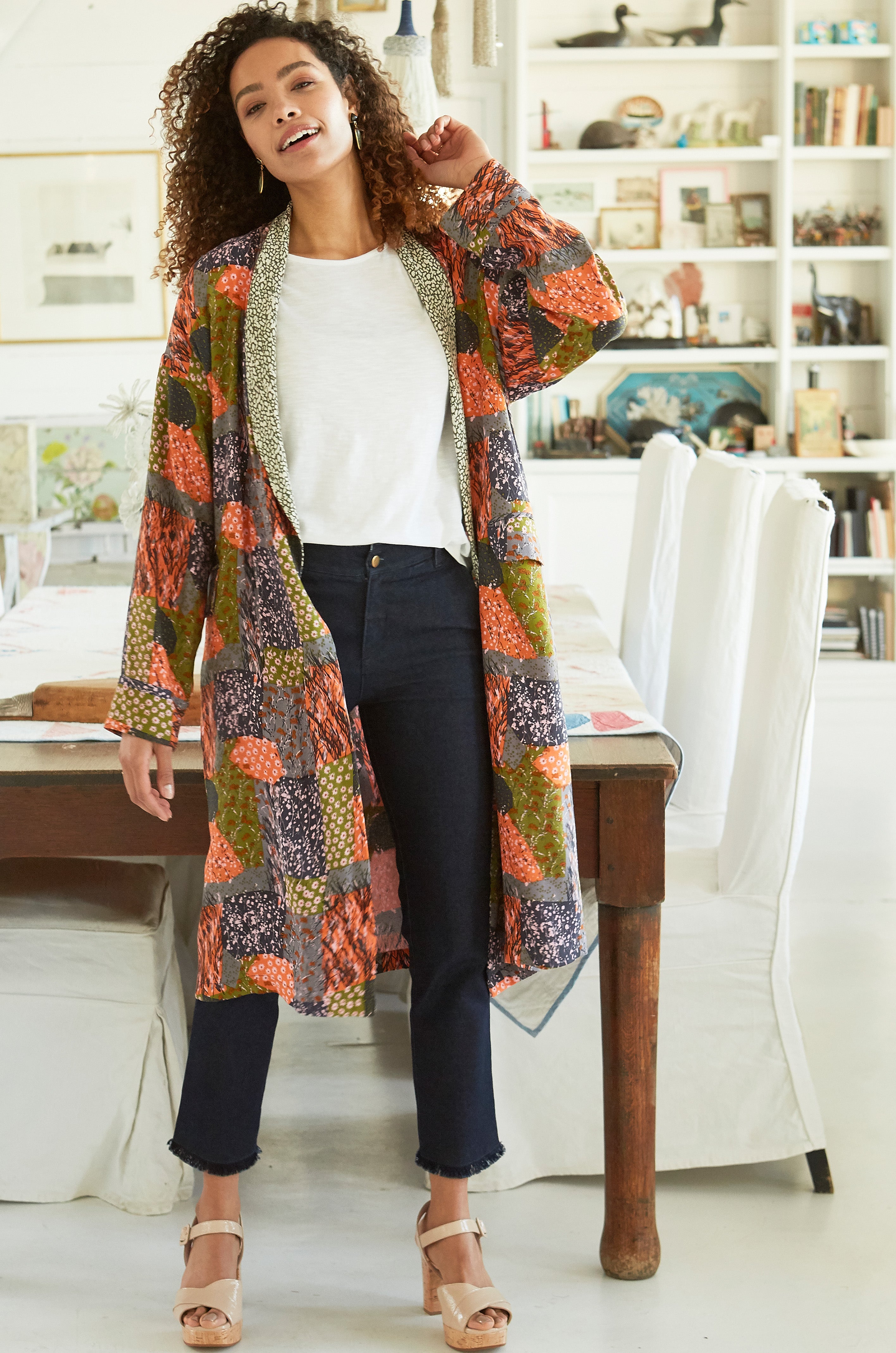 Patchwork Floral/Khaki Spot Duster Coat, M / Multi