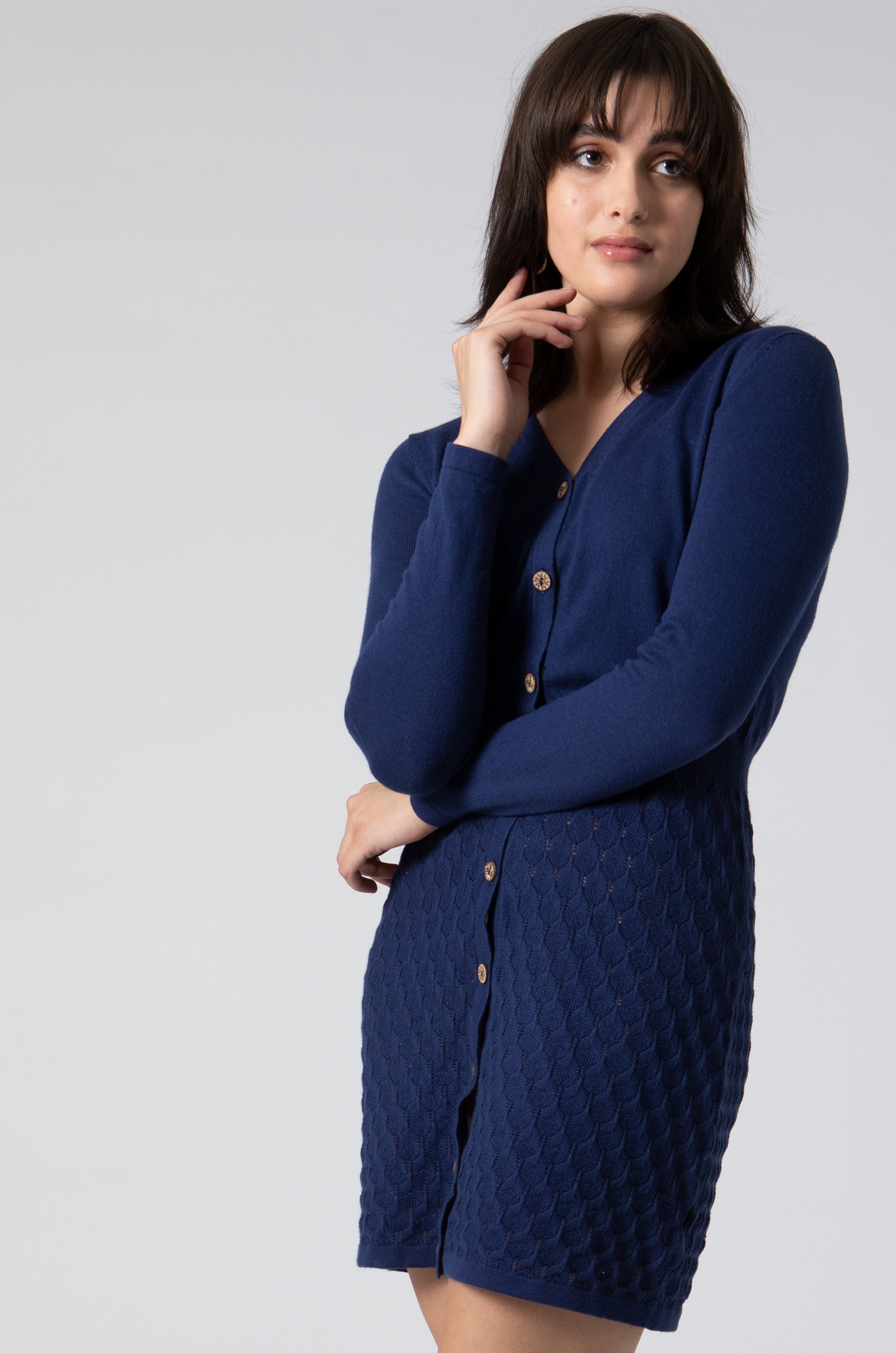 Pointelle Detail Long Cardigan in Insignia Blue, Insignia Blue / 8
 