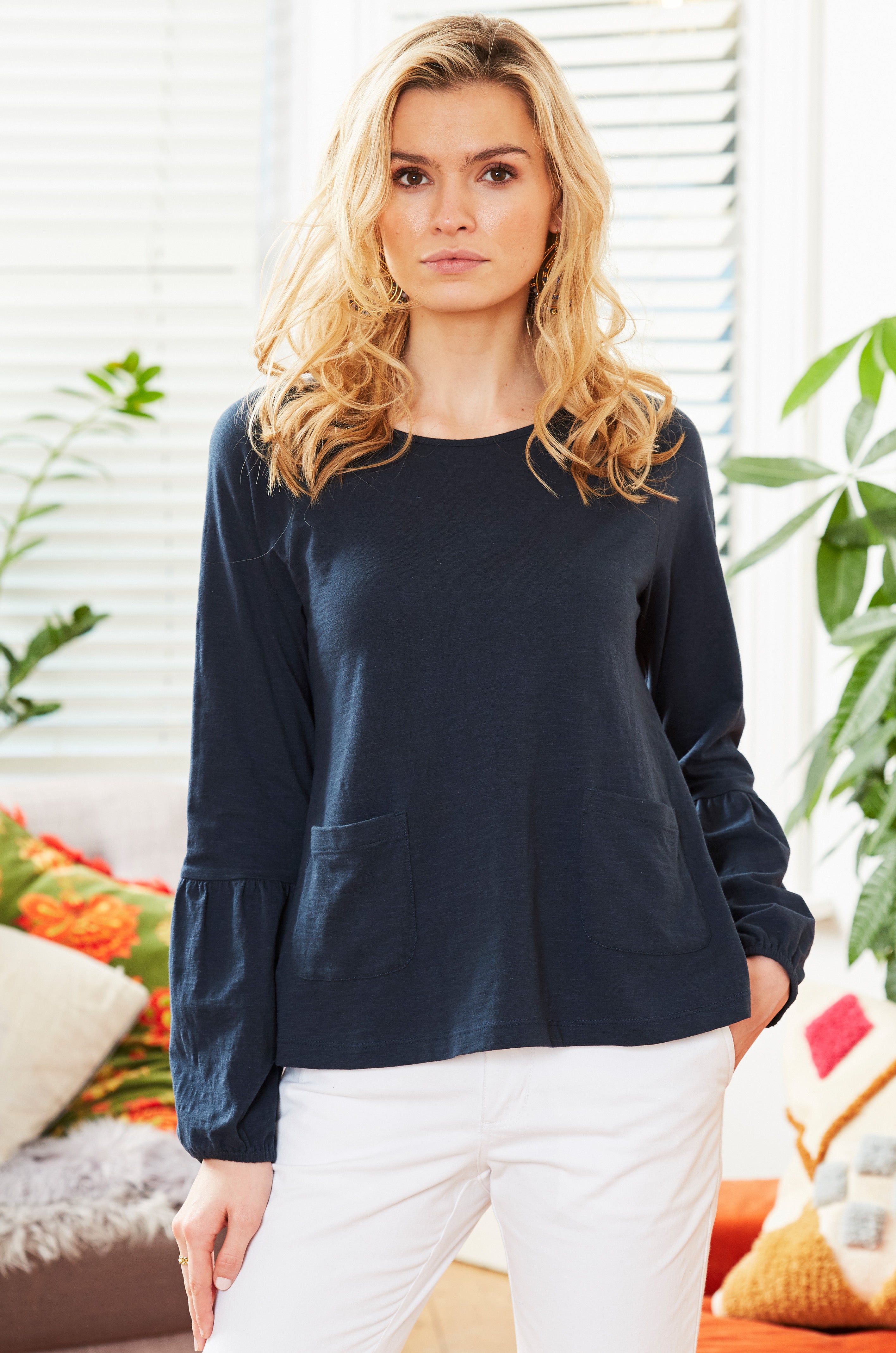 Puff Sleeve Crew Neck Tee in Eclipse, 10 / Eclipse
 