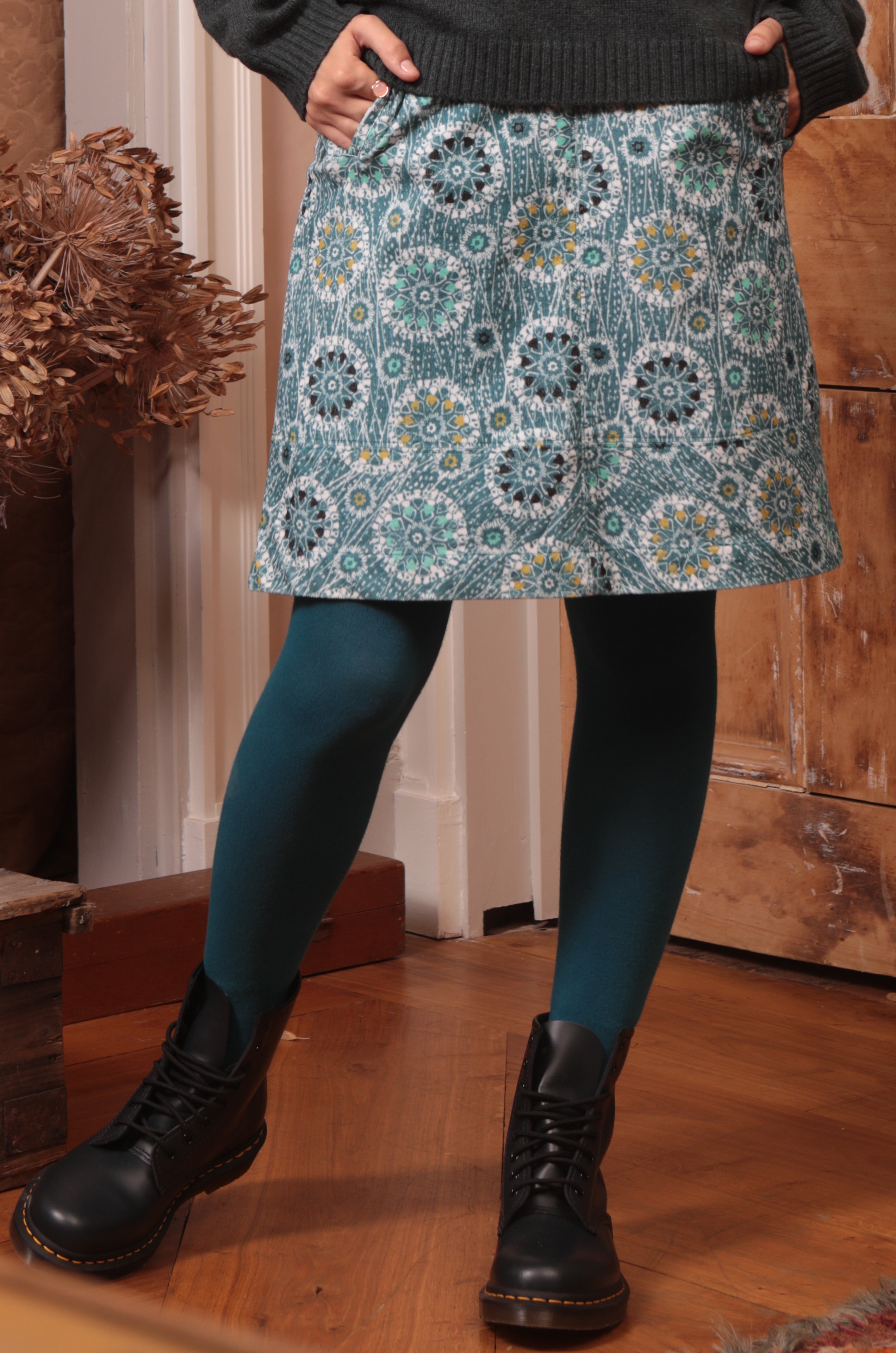 Snowflake Floral Cord Skirt, Blue Multi / 10
 