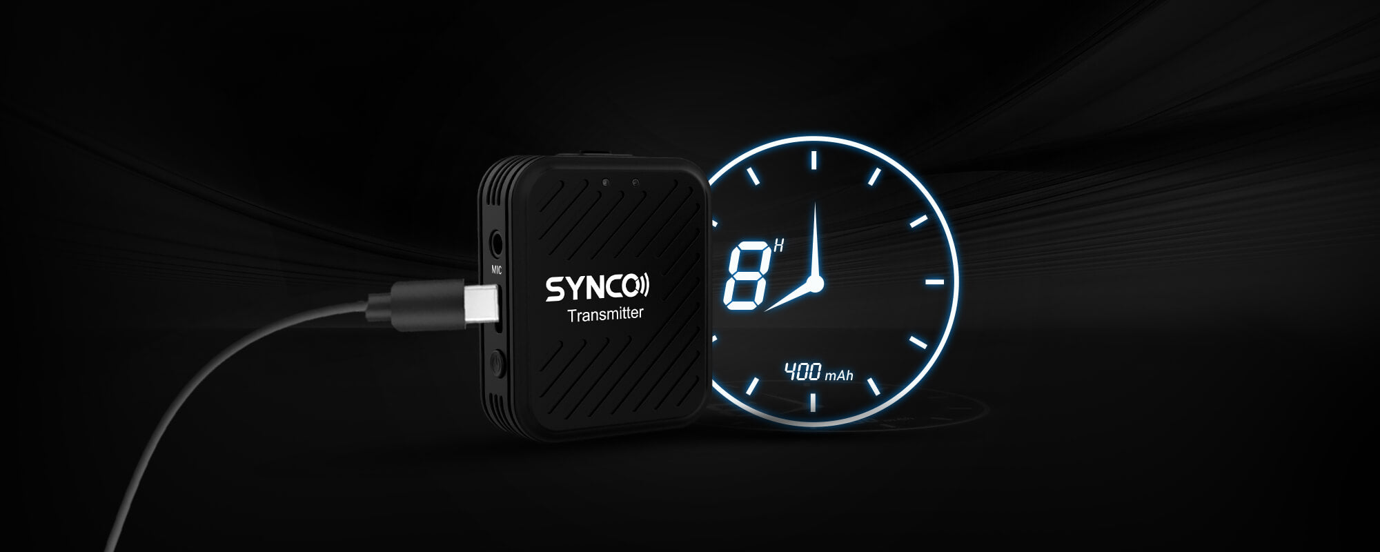 SYNCO G1(A1) is inbuilt with a 400mAh battery to run for 8 hours after a full charge.