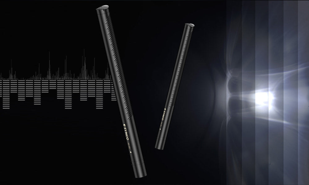 SYNCO D2 shotgun condenser microphone XLR is constructed of brass metal and in black speckle finish.