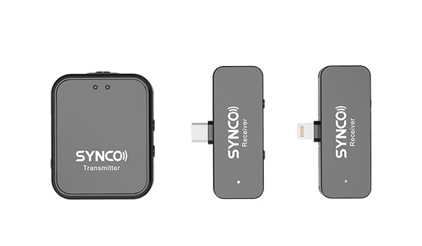 SYNCO G1T es un micrófono externo para teléfono inteligente Android con receptor tipo C y G1L funciona para iPhone con conector Lightning.