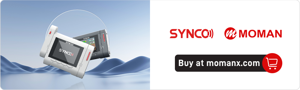 SYNCO G3 iPhone live stream microphone has two transmitters and a receiver with display screen.