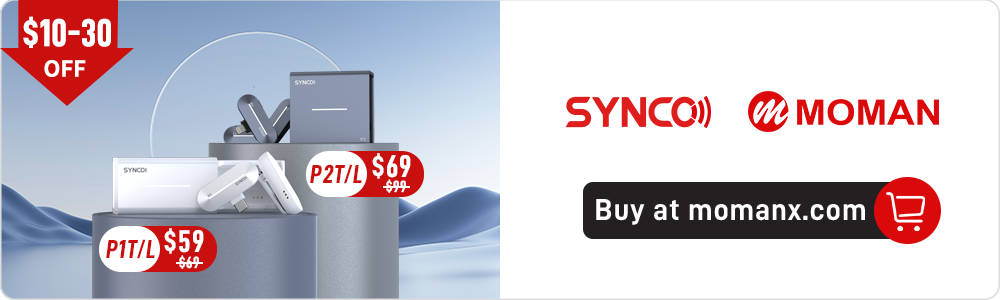 Moman PhotoGears Store sells SYNCO shotgun and wireless microphones for Apple devices.