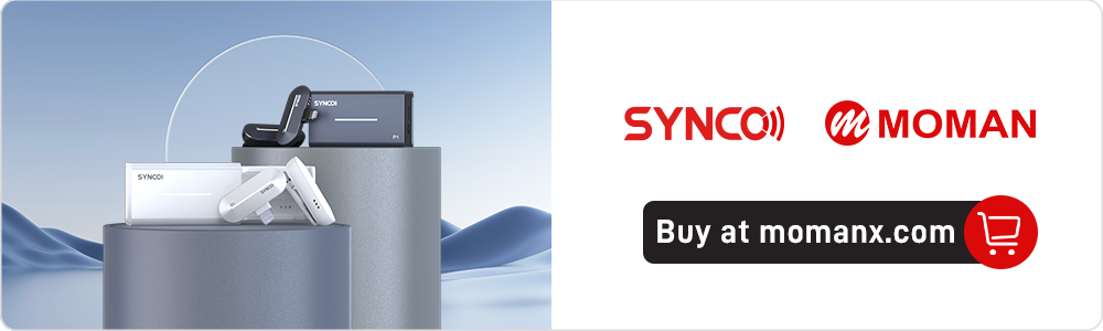 SYNCO P1L clip on wireless microphone for computer features Lightning connector and carries charging case.