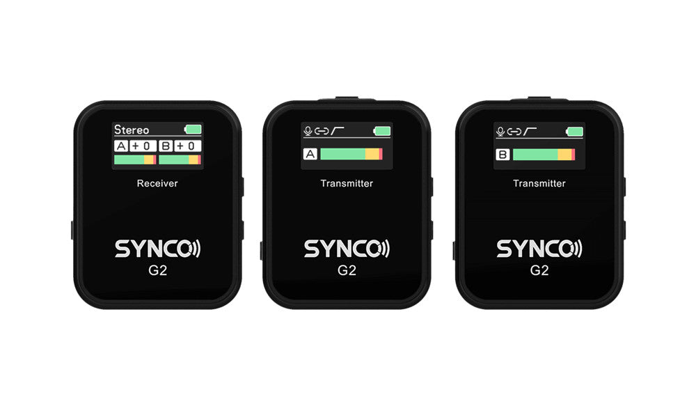 SYNCO G2(A2) dual wireless microphone for smartphone carries TFT screen to show the working status.