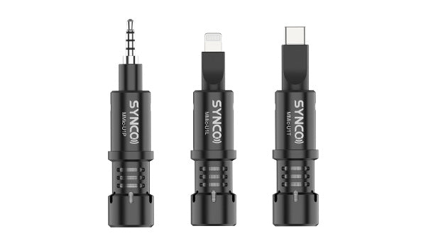 Mini plug in microphone for smartphones SYNCO U1 comes in three models to fits Type-C, Lightning, or TRRS jack.