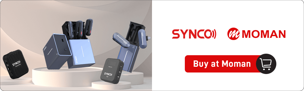 Moman PhotoGears Store sells SYNCO small wireless microphones.