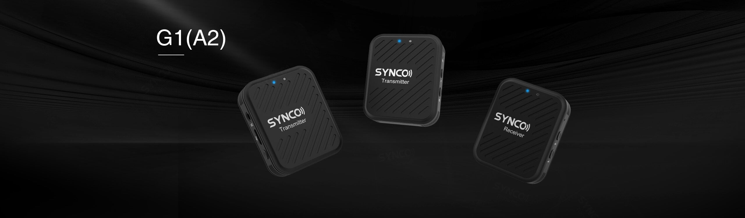 SYNCO G1(A2) wireless stereo microphone includes two transmitters and a receiver. It comes in white, pink, grey, and black colors.