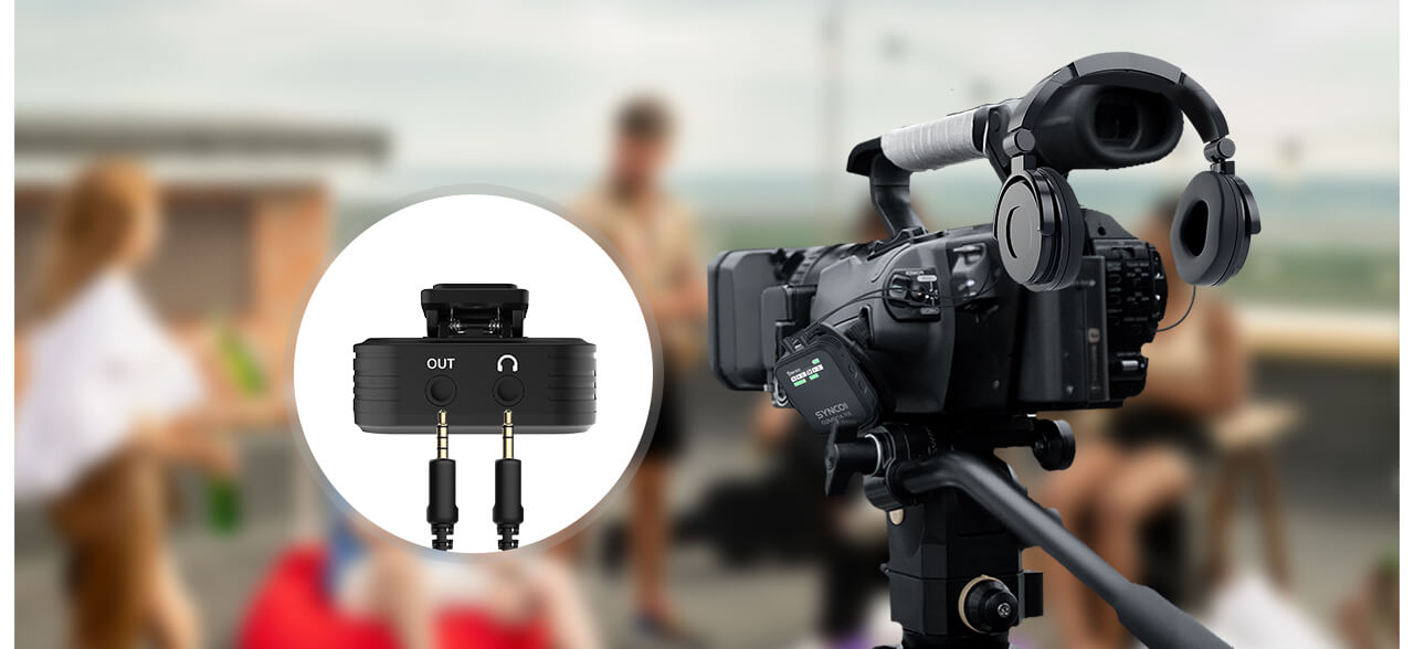 SYNCO G2 Mega wireless microphones for filming has a 3.5mm output port and a 3.5mm audio monitoring port.
