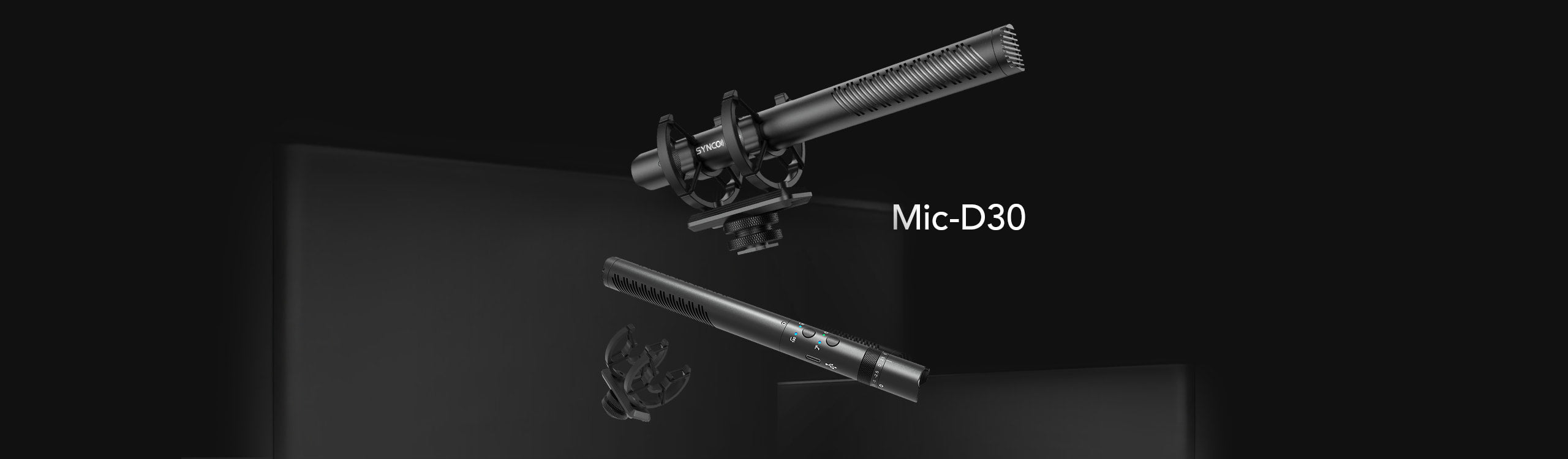 SYNCO D30 best camera mounted shotgun mic is in black color and comes with a shock mount.