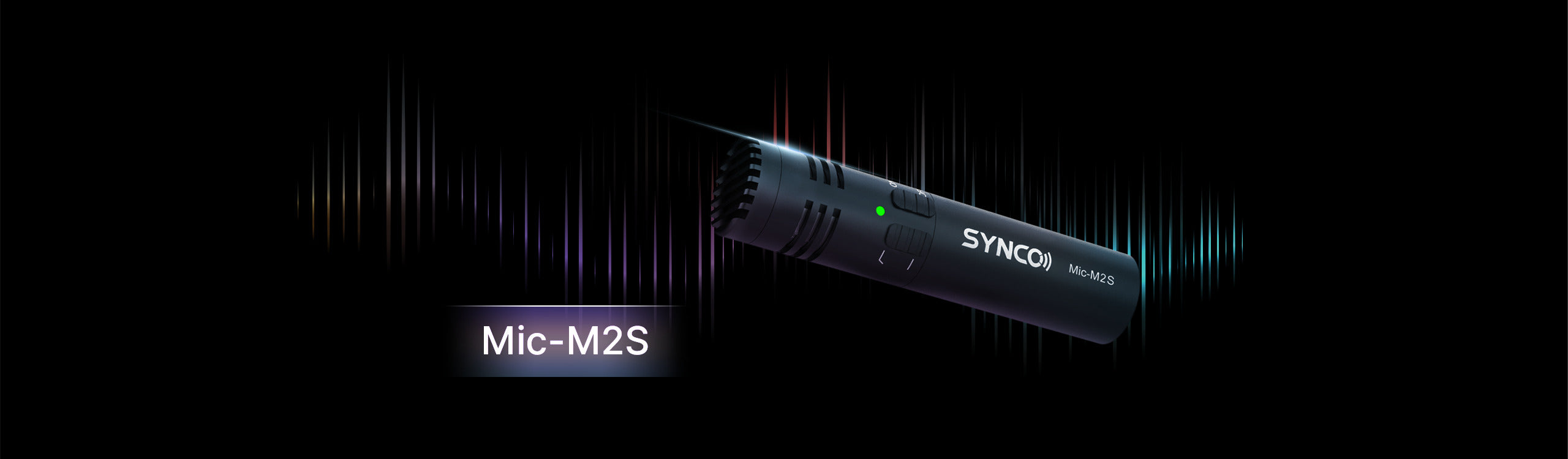 SYNCO M2S camera mount microphone has an indicator light and two buttons on the body.