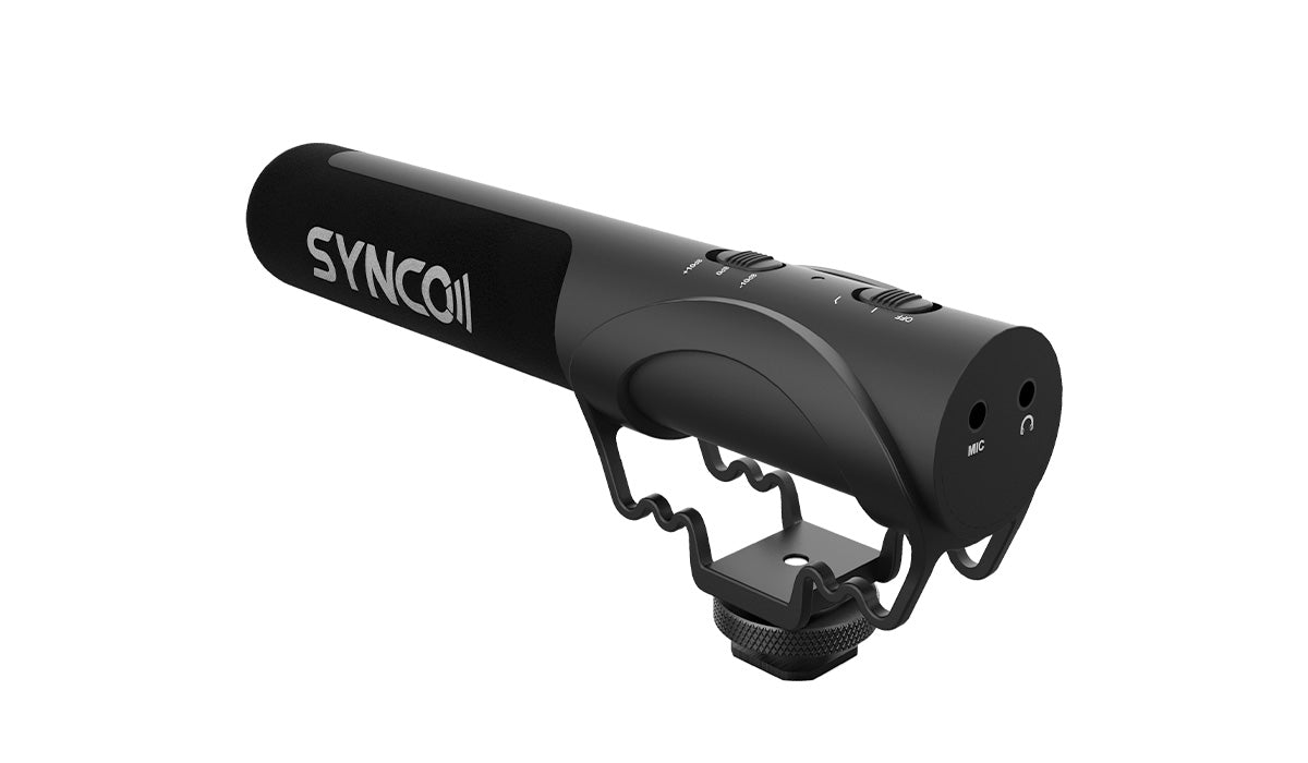 SYNCO M3 on camera microphone for DSLR is built with a headphone jack for real-time monitoring and a button for gain control.