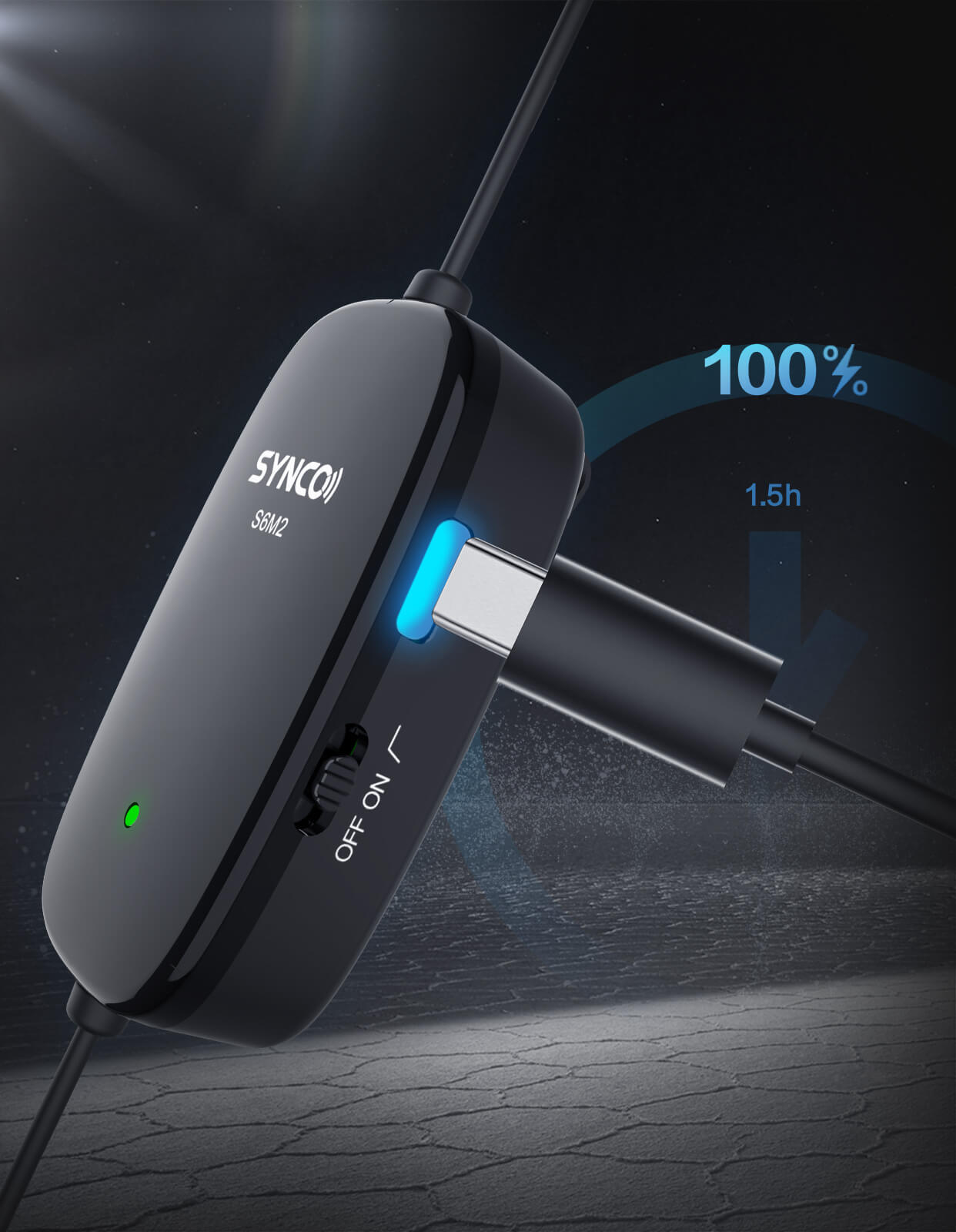 SYNCO Lav-S6M2 10-Min Charge Enables 1-Hour Recording Time