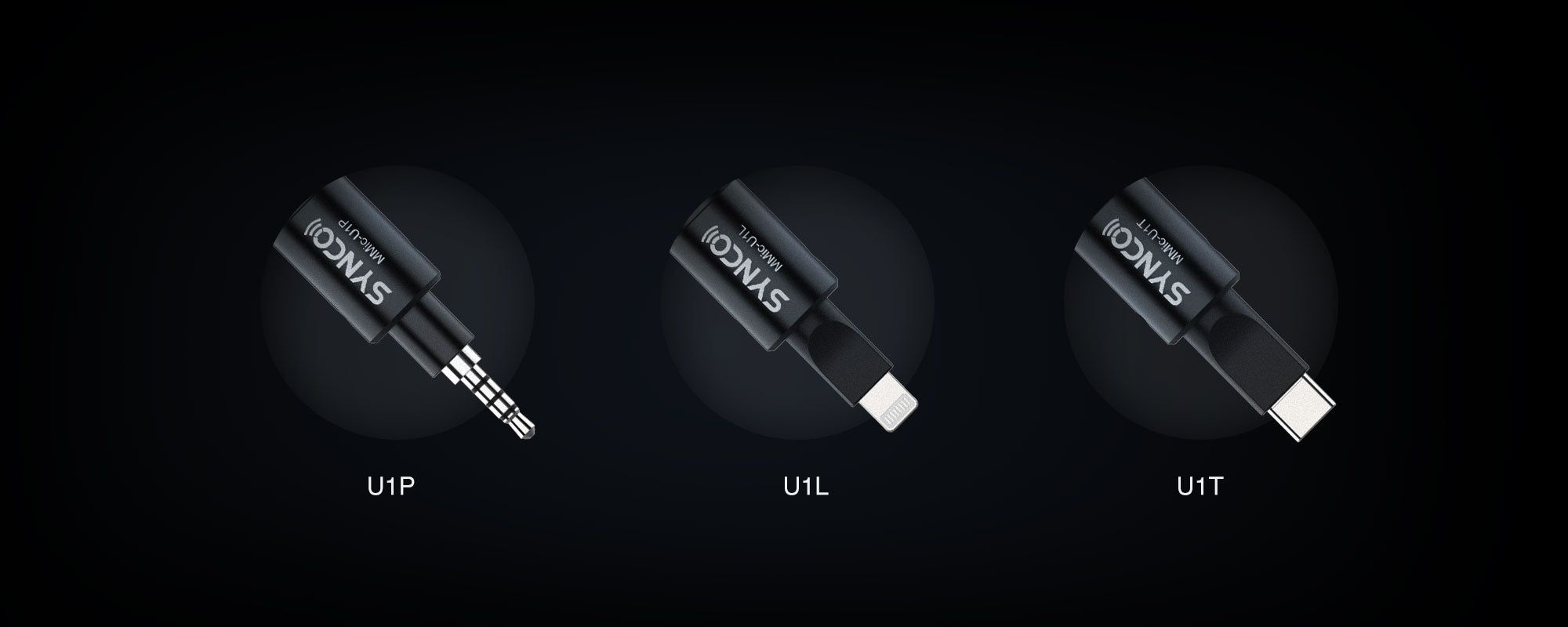 SYNCO U1 comes in three models, including U1L plug in microphone for iPhone, U1T with Type-C connector, and U1P with TRRS jack.