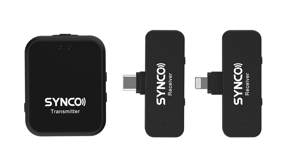 SYNCO G1T & G1L phone lavalier mic wireless for recording includes a transmitter and a receiver of Type-C or Lightning connector.