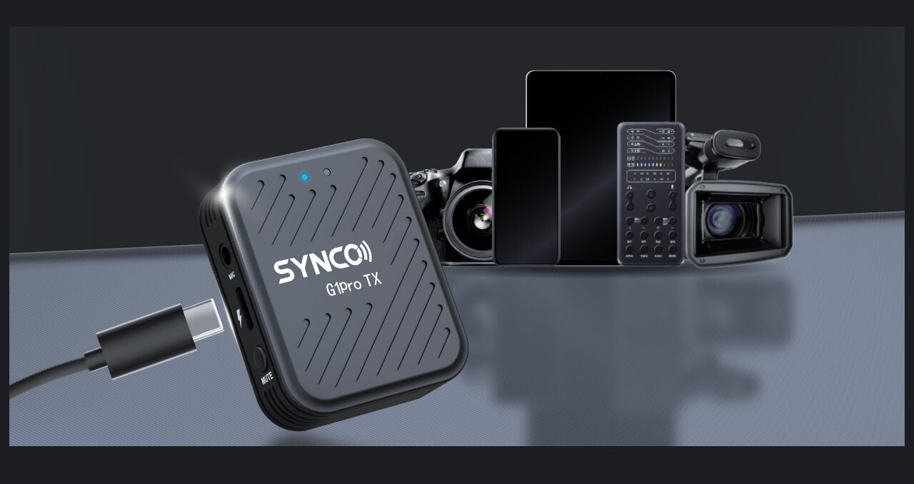 SYNCO G1 Pro is wireless tie clip microphone for camcorder, mobile phones, tablets, computers, and DSLR cameras, etc.