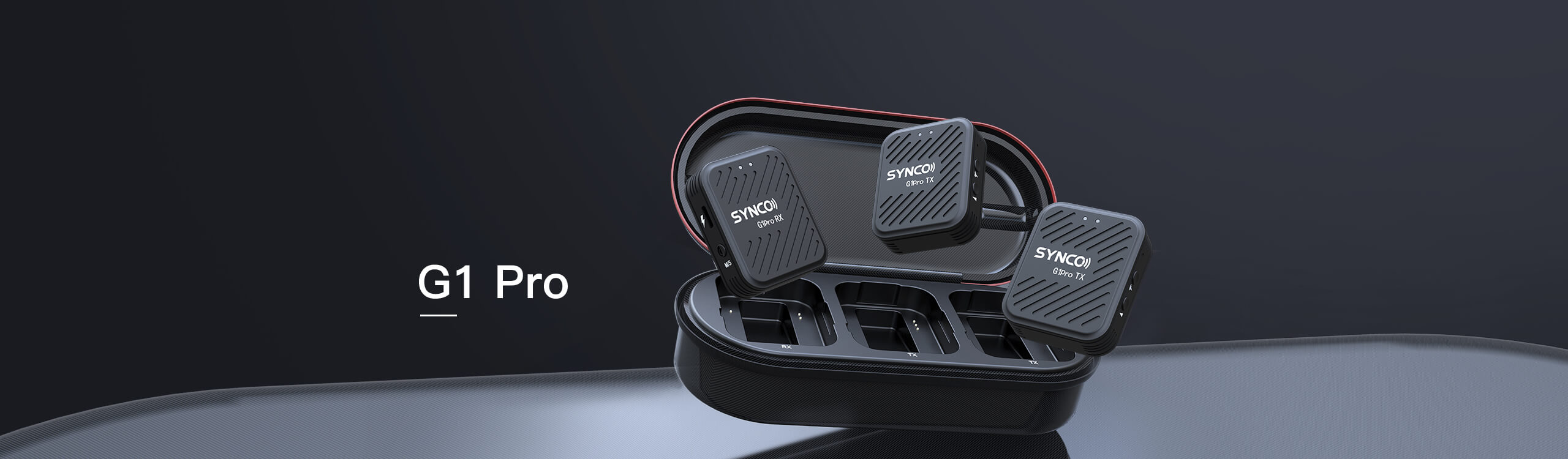 SYNCO G1 Pro wireless tie clip microphone consists of two transmitters, a receiver, and a charging & carrying box.