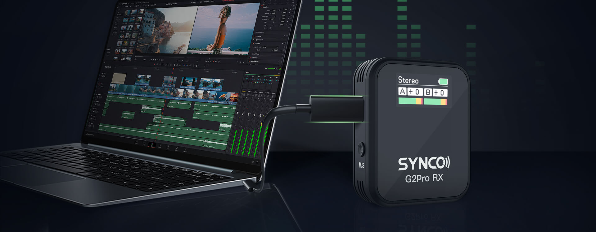 SYNCO G2 Pro receiver is connected to the laptop directly.