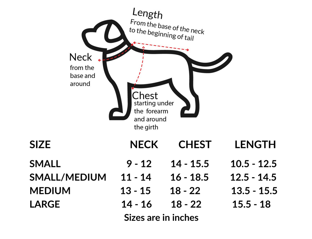Size chart for dog dresses