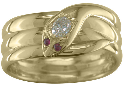 Gold Snake Ring in an Antique Design with Old Mine-Cut Diamond