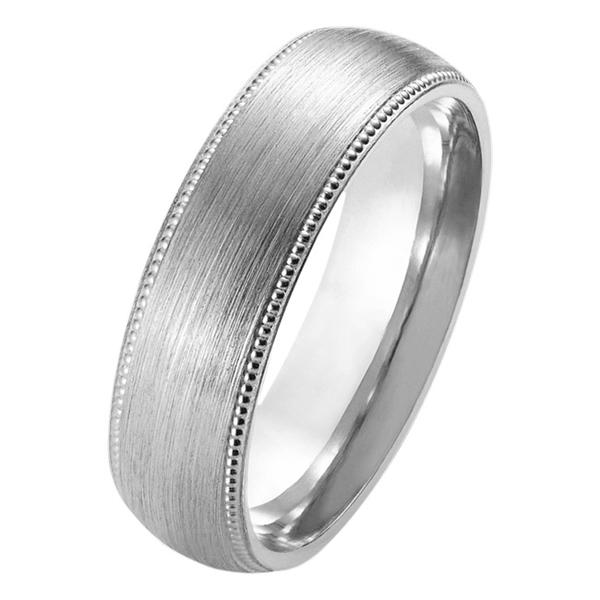 Platinum 6mm Court Millegrain and Brushed Finish Men's Wedding Ring