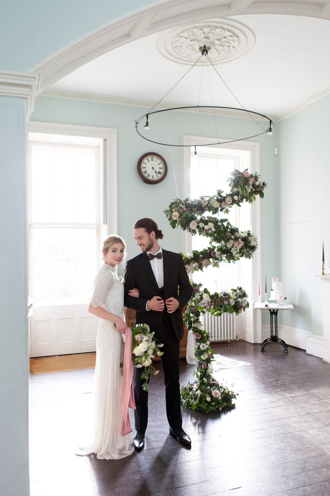 Bride and groom in swanky London wedding location