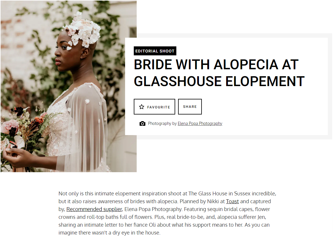 Glasshouse elopement for alopecia bride