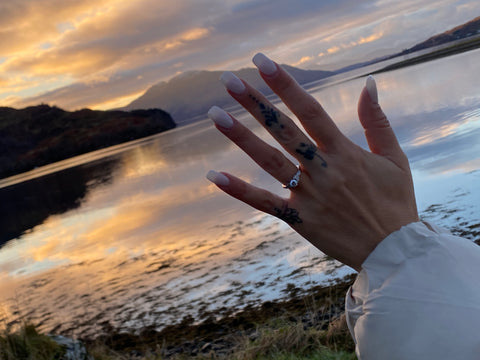 Floral Engagement Ring with Trefoil of Diamond-Set Leaves