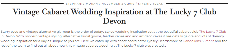 Vintage wedding in Devon with cabaret theme