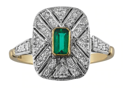 Emerald and Diamond Pierced Plaque Ring