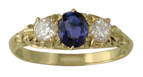 Sapphire and Diamond Three Stone Ring in Yellow Gold