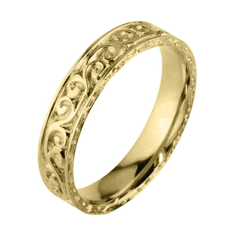 Scroll Pattern Engraved Vintage Design Ring in Yellow Gold