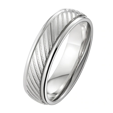 6mm Millegrain Detail Ring in Yellow Gold with Grooves - Types of Men's Wedding Bands / Rings