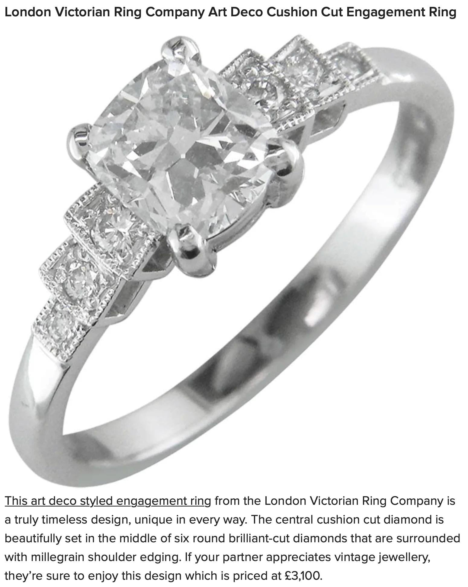Art Deco style diamond engagement ring with 7 stones in platinum