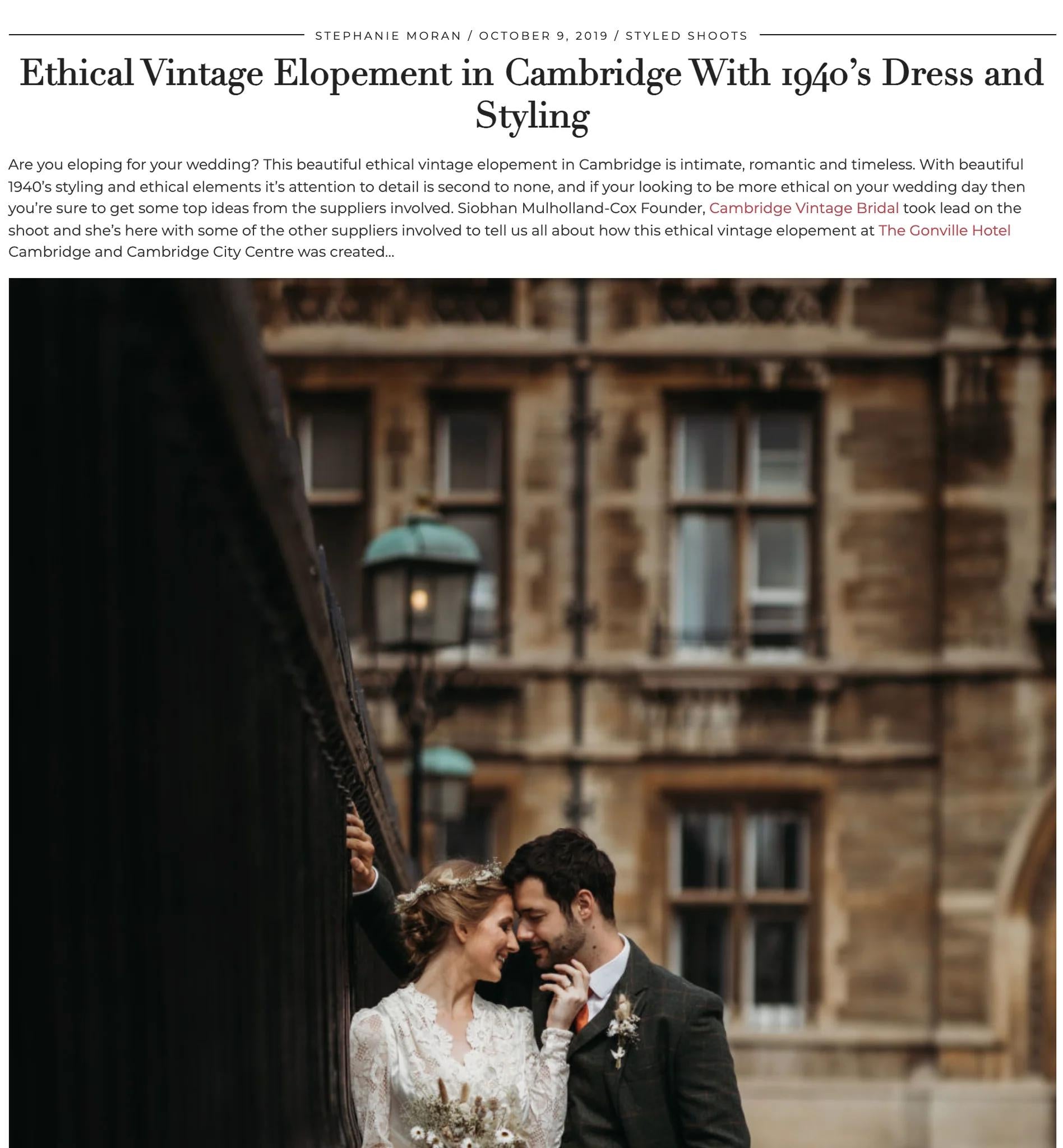 Ethical vintage wedding elopement with 1940s theme