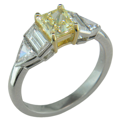 Trillion cut diamonds are triangle shaped. Their angular shape makes excellent accent stones.