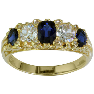 Victorian Antique Style Sapphire & Diamond Carved Half Hoop Ring – The ...