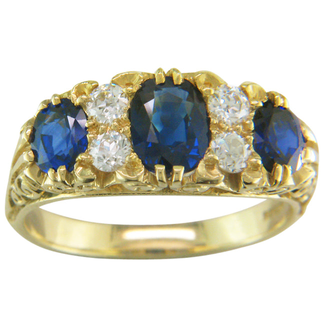 Victorian Style 7 Stone Sapphire and Diamond Ring in Yellow Gold – The ...