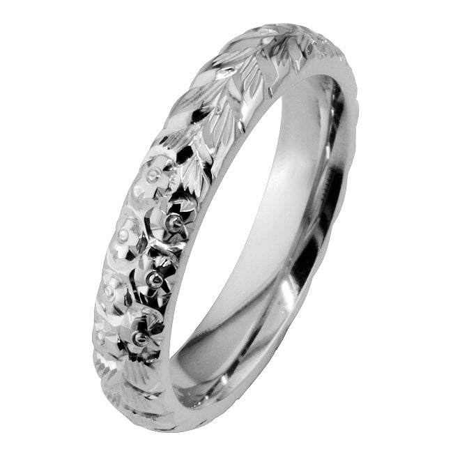 4mm Engraved Orange Blossom Wedding Band in Platinum – The London ...