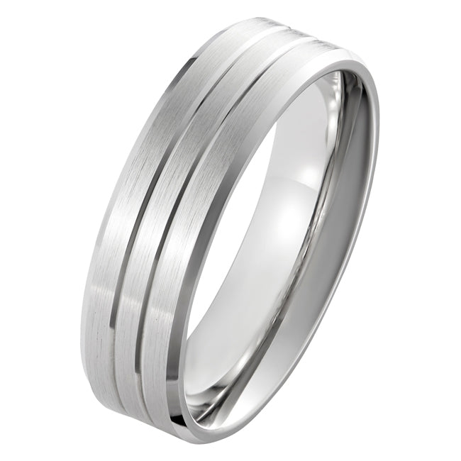 Mens Platinum Wedding Band 6mm Satin Two Groove Polished Bevelled   5079wrpl 6mm Satin Mens Wedding Ring Platinum Two Grooves Bevelled Edges 6gme Dc103b 650h 800x 