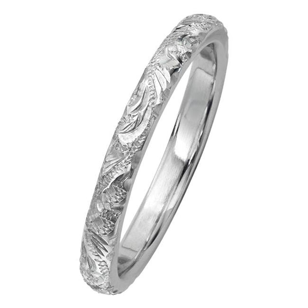 2mm White Gold Engraved Wedding Ring | London Victorian Ring UK – The ...