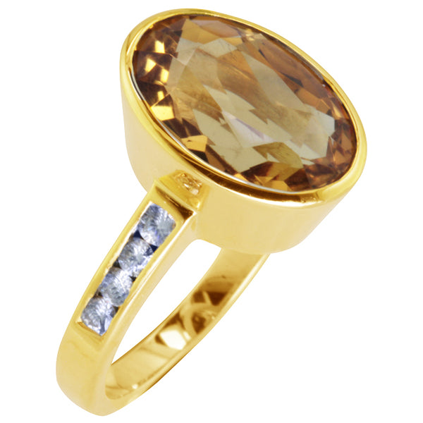 Large citrine ring with diamond band