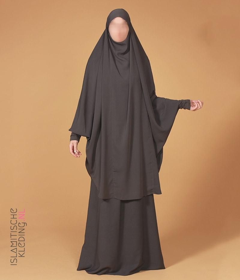 Overlappen onkruid evenaar 2-Delige TIE-BACK Jilbab Lycra polsjes- Dark Grey – islamitischekleding.nl