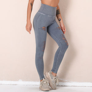 Washed Yoga Pants RippedSeamless Fitness For Women
