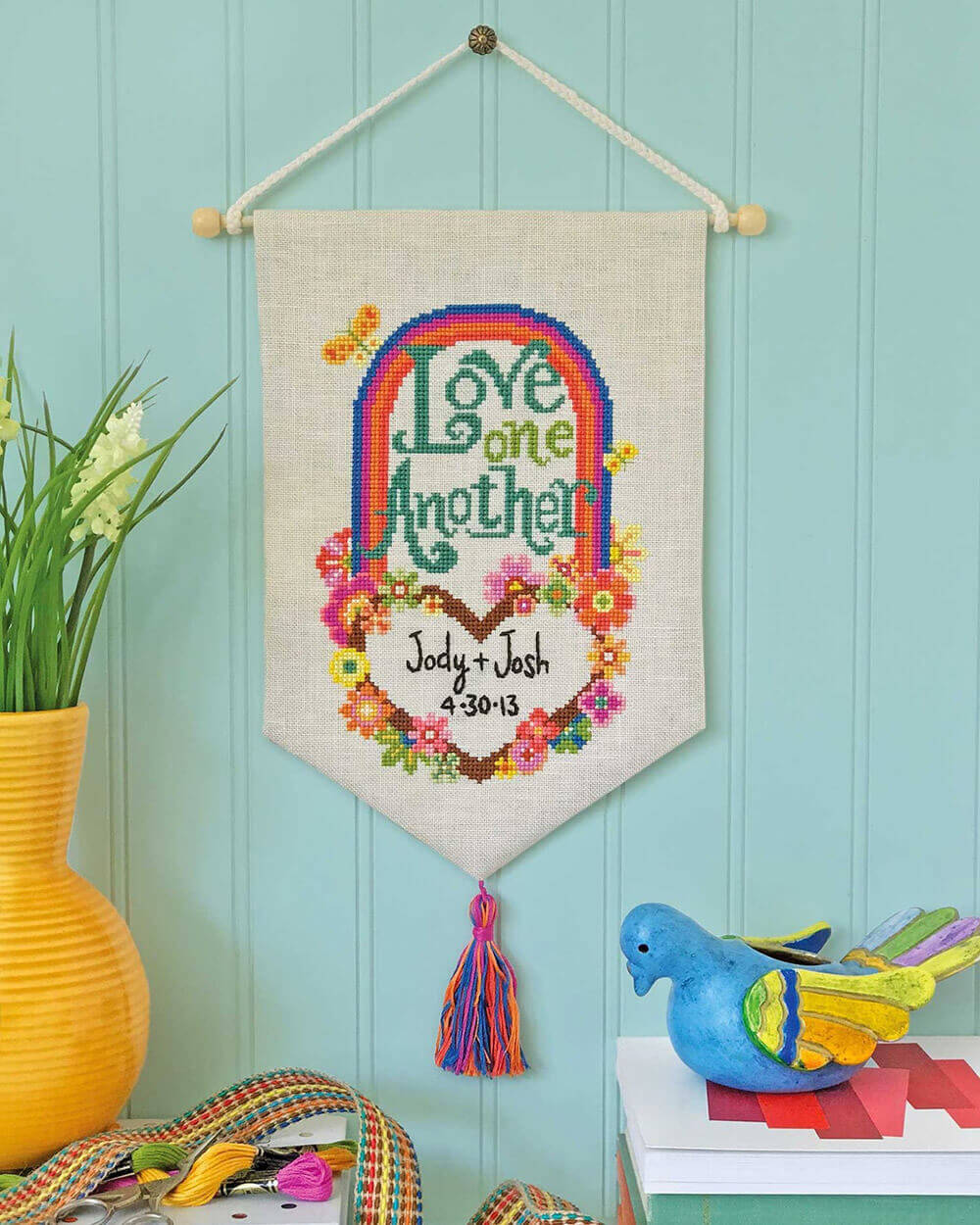 Love One Another cross stitch banner