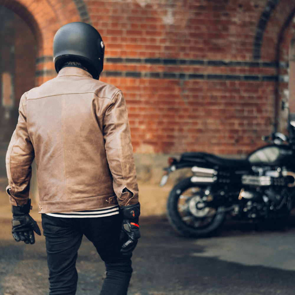 brown leather motorcycle helmet