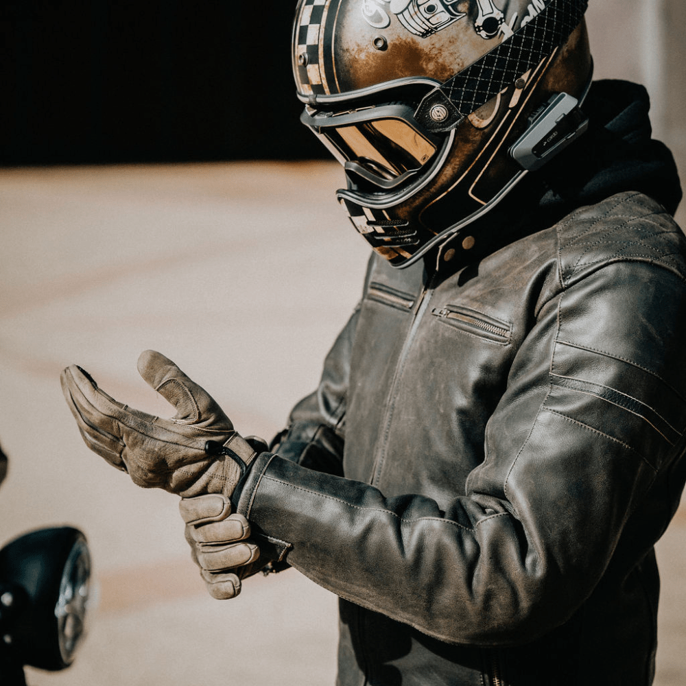 motorbike helmet and gloves